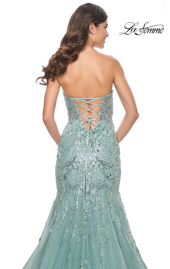 Picture of: Unique Beaded Sequin Print Mermaid Prom Dress in Sage, Style: 32053, Detail Picture 2