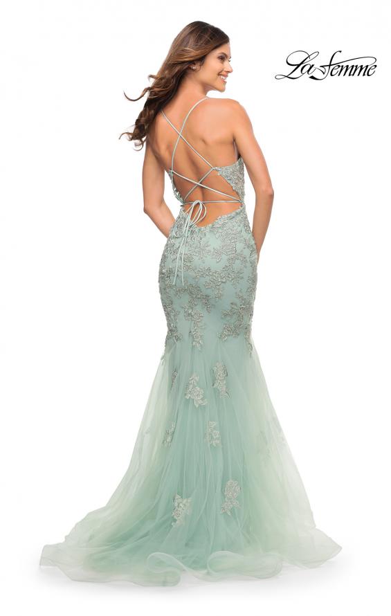 Picture of: Stunning Mermaid Tulle and Jeweled Lace Dress in Sage, Style: 30621, Detail Picture 3