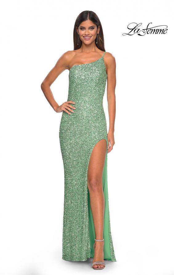 Picture of: Elegant Soft Sequin One Shoulder Long Dress in Sage, Style: 31212, Detail Picture 3