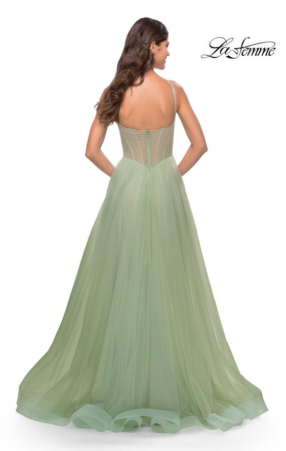 Picture of: Tulle A-line Prom Dress with Corset Sheer Bodice in Sage, Style: 31502, Detail Picture 3