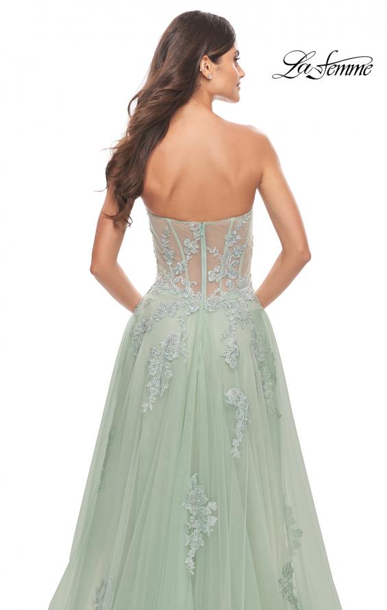 Picture of: Tulle A-Line Gown with Beautiful Lace Applique in Sage, Style: 31577, Detail Picture 3