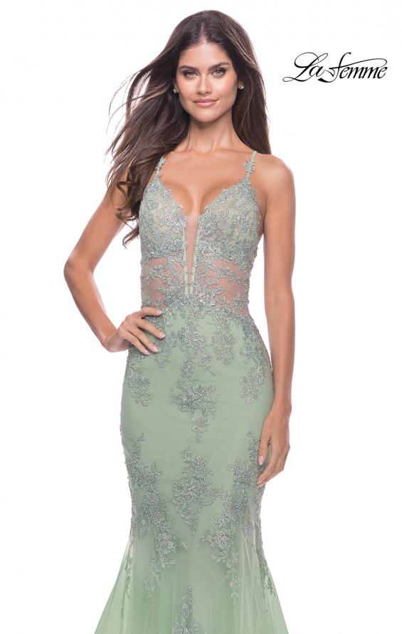 Picture of: Mermaid Tulle and Lace Dress with Strappy Back in Sage, Style: 31598, Detail Picture 3