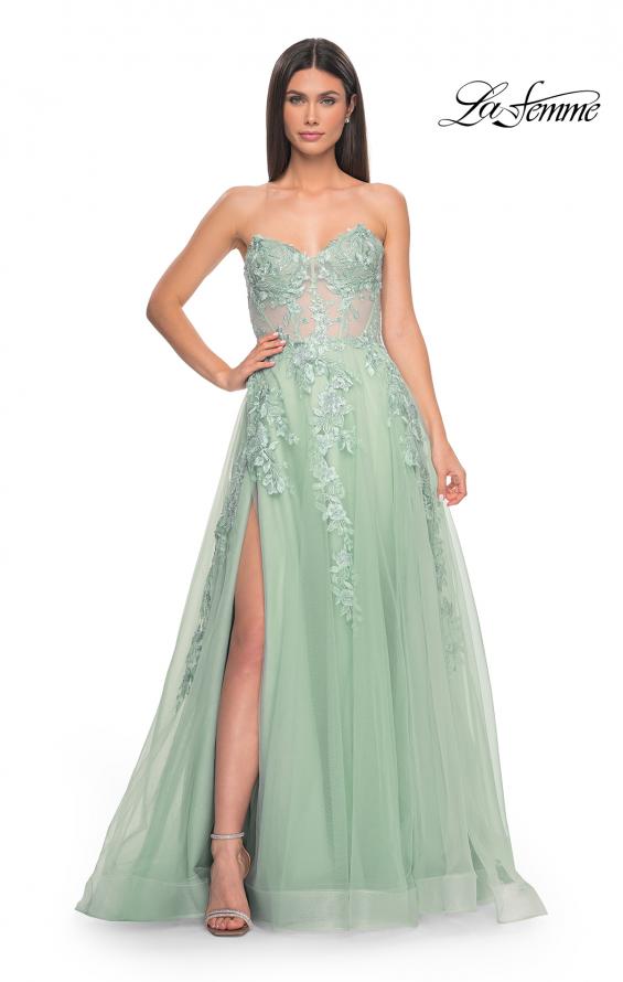 Picture of: Sweetheart Strapless Gown with Beautiful Lace Applique in Sage, Style: 32082, Detail Picture 3