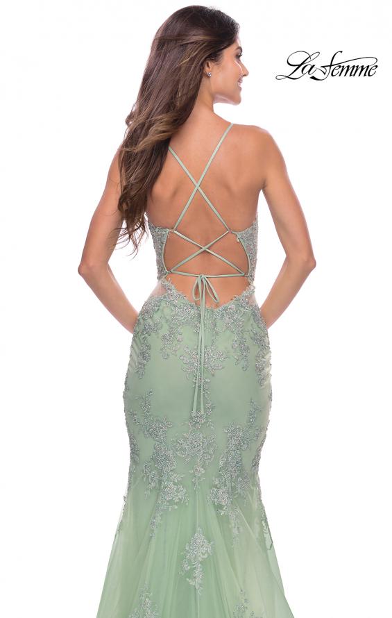 Picture of: Mermaid Tulle and Lace Dress with Strappy Back in Sage, Style: 31598, Detail Picture 4