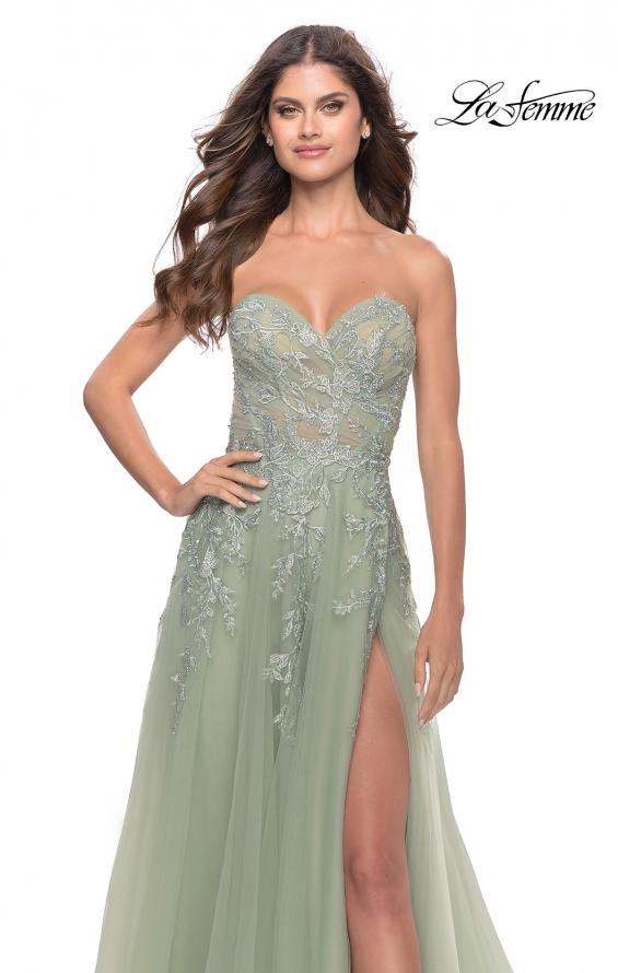 Picture of: Sweetheart Tulle Strapless Gown with Lace Applique in Sage, Style: 31363, Detail Picture 5