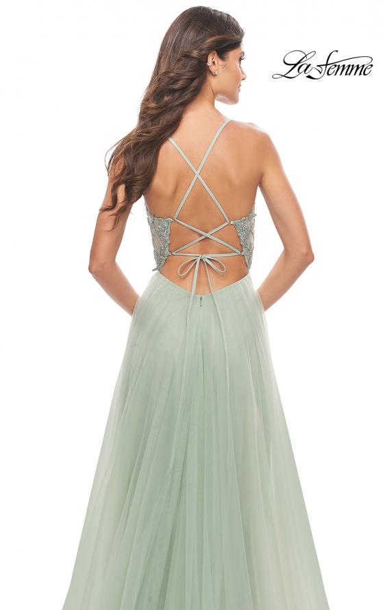 Picture of: Tulle Gown with Sheer Lace Bodice in Sage, Style: 31542, Detail Picture 5