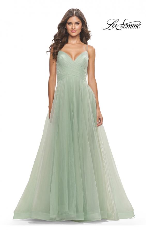 Picture of: Tulle A-Line Prom Dress with Rhinestone Straps in Sage, Style: 31204, Detail Picture 6
