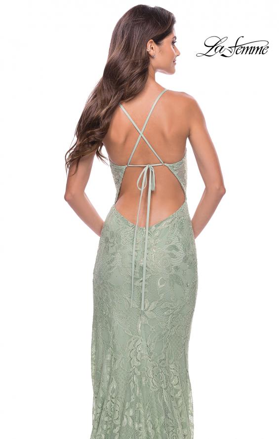 Picture of: Rhinestone Lace Embellished Prom Dress with High Side Slit in Sage, Style: 31288, Detail Picture 6