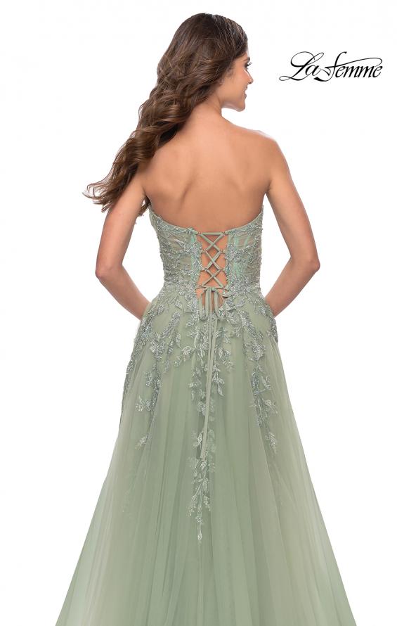 Picture of: Sweetheart Tulle Strapless Gown with Lace Applique in Sage, Style: 31363, Detail Picture 6