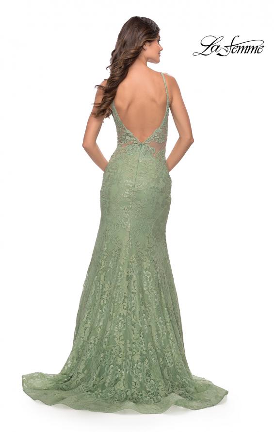 Picture of: Long Mermaid Lace Dress with Back Rhinestone Detail in Sage, Style: 31512, Detail Picture 6