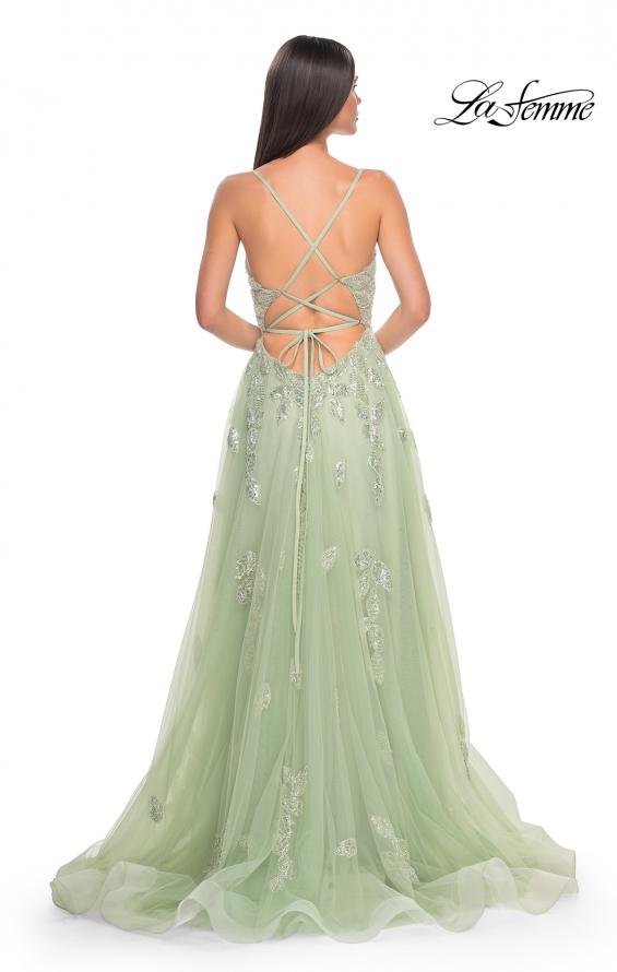 Picture of: Two Tone Tulle A-Line Prom Dress with Floral Beaded Detail in Sage, Style: 32090, Detail Picture 6