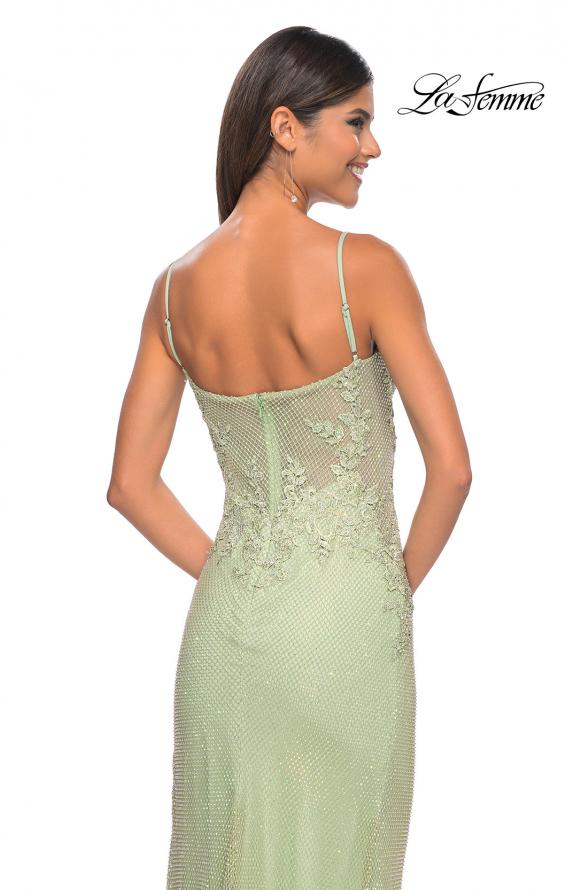 Picture of: Gorgeous Rhinestone Fishnet Gown with Lace Embellishments in Sage, Style: 32292, Detail Picture 6