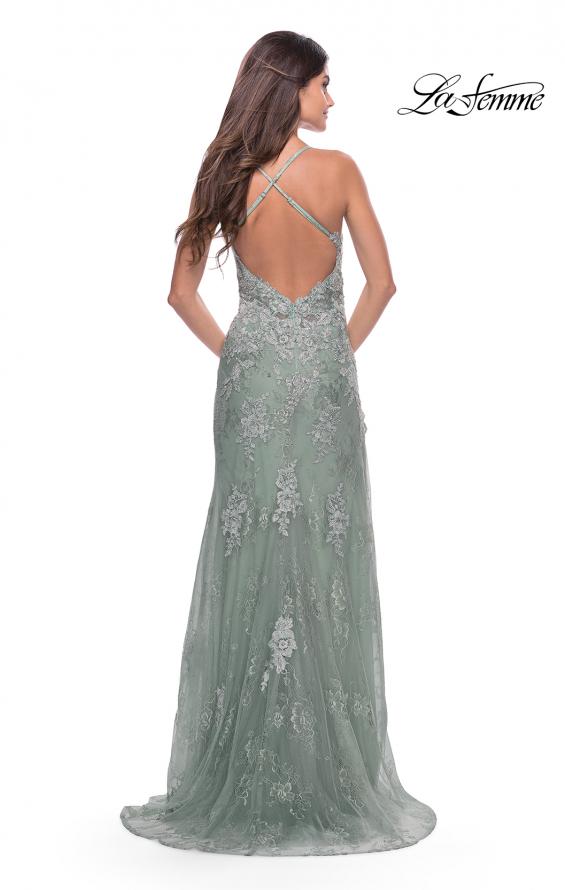 Picture of: Long Gown with Lace Applique and High Slit in Sage, Style: 30794, Detail Picture 7