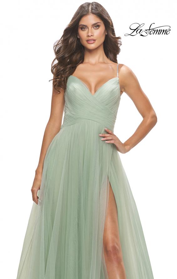 Picture of: Tulle A-Line Prom Dress with Rhinestone Straps in Sage, Style: 31204, Detail Picture 7
