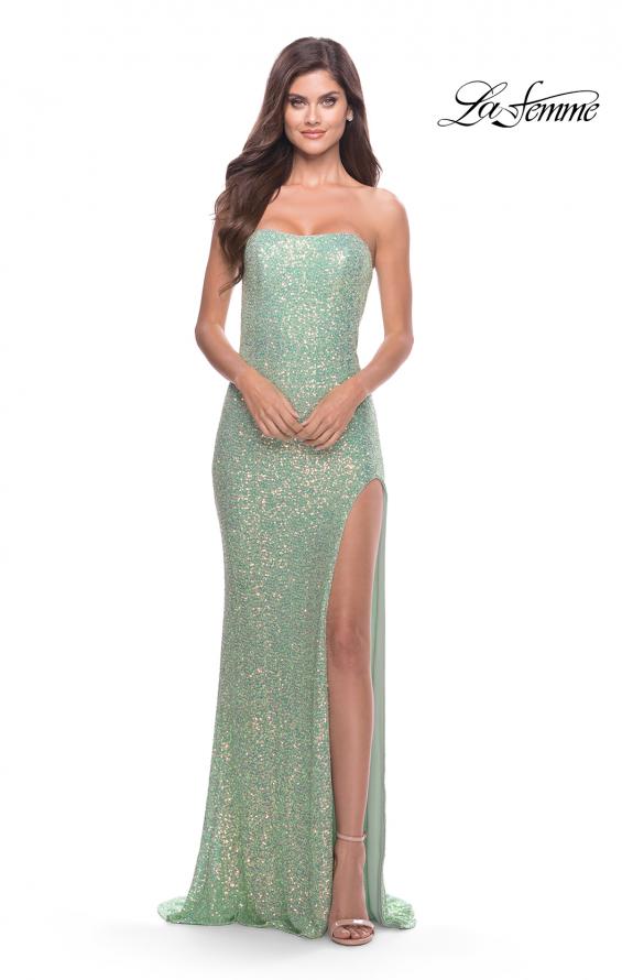 Picture of: Beaded Lace Strapless Dress with Modified Sweetheart Neckline in Sage, Style: 31355, Detail Picture 7