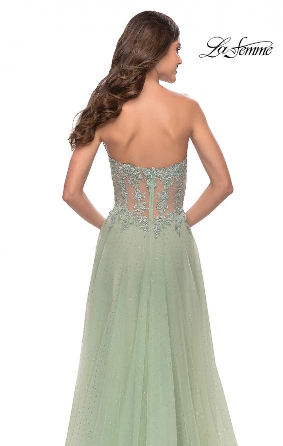 Picture of: Rhinestone Tulle Gown with Sheer Lace Bodice in Sage, Style: 31367, Detail Picture 7