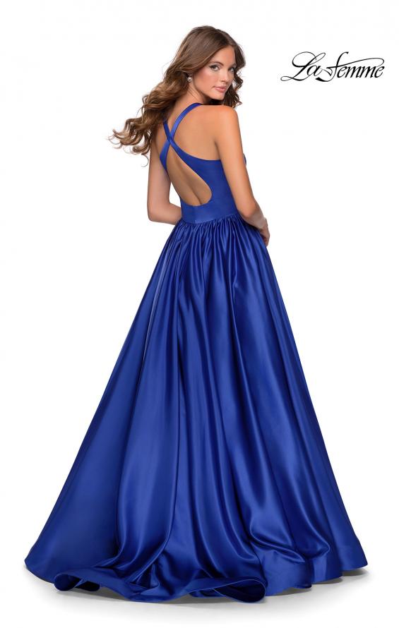 Picture of: Satin Ball Gown with Criss Cross Back and Pockets in Sapphire Blue, Style: 28281, Back Picture
