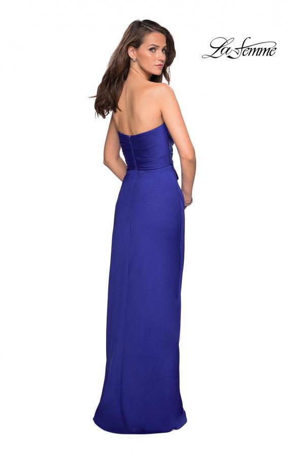 Picture of: Strapless Jersey Prom Dress with Ruching and Slit in Sapphire Blue, Style: 26794, Detail Picture 4