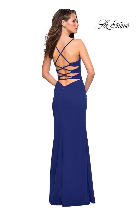 Picture of: Long Jersey Dress with Slit and Strappy Back in Sapphire Blue, Style: 26940, Detail Picture 4