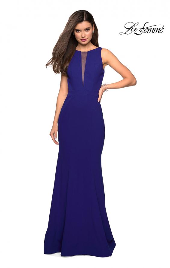 Picture of: High Neckline Jersey Prom Dress with Open Back in Sapphire Blue, Style: 27124, Detail Picture 4