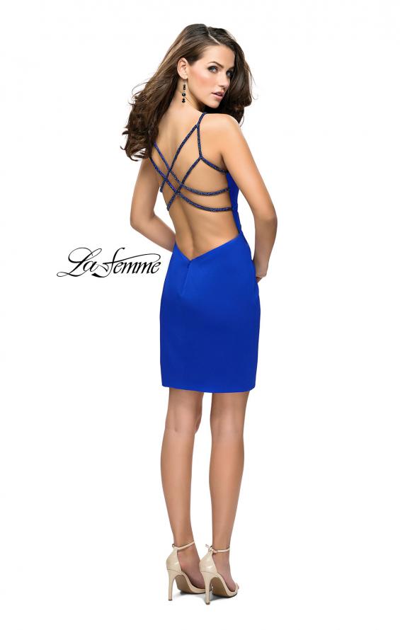 Picture of: Chic Satin Mini Dress with High Neck and Slit in Sapphire Blue, Style: 26657, Detail Picture 2