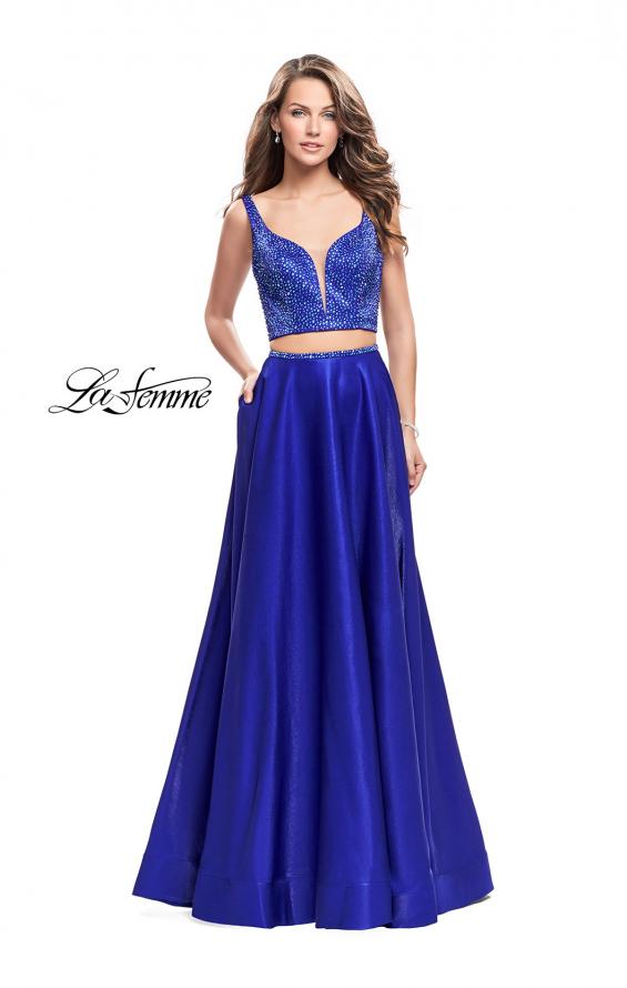 Picture of: Two Piece A-line Gown with Beading and Low Scoop Back in Sapphire Blue, Style: 25939, Main Picture