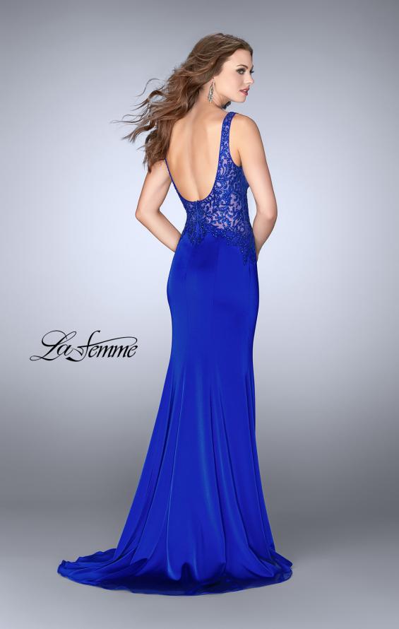 Picture of: Embroidered Jersey Prom Dress with Train in Sapphire Blue, Style: 24788, Back Picture