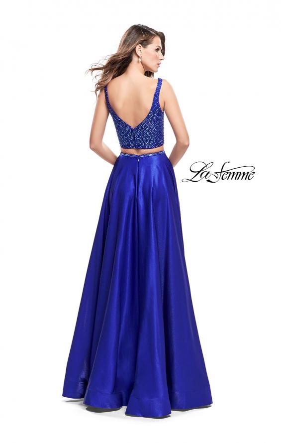 Picture of: Two Piece A-line Gown with Beading and Low Scoop Back in Sapphire Blue, Style: 25939, Back Picture