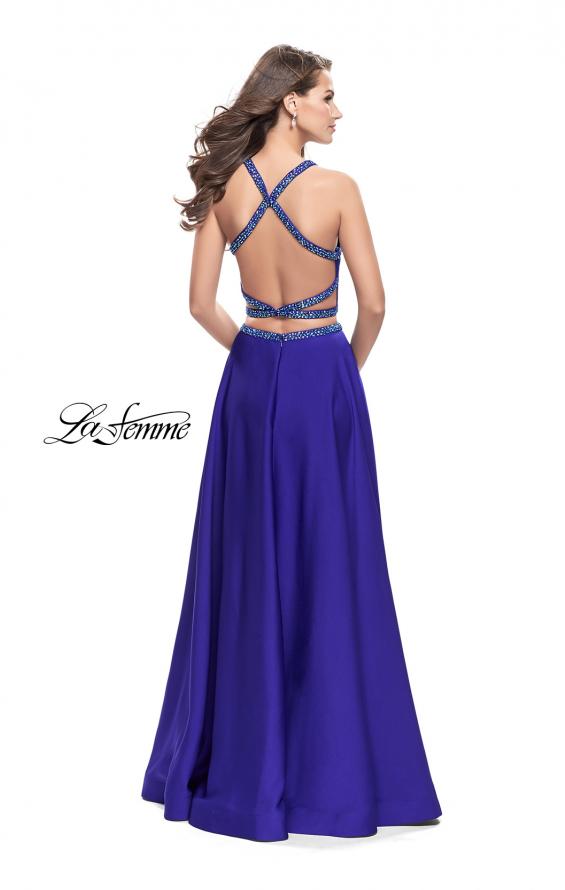 Picture of: Satin Two Piece Prom Dress with Beaded Trim in Sapphire Blue, Style: 25978, Back Picture