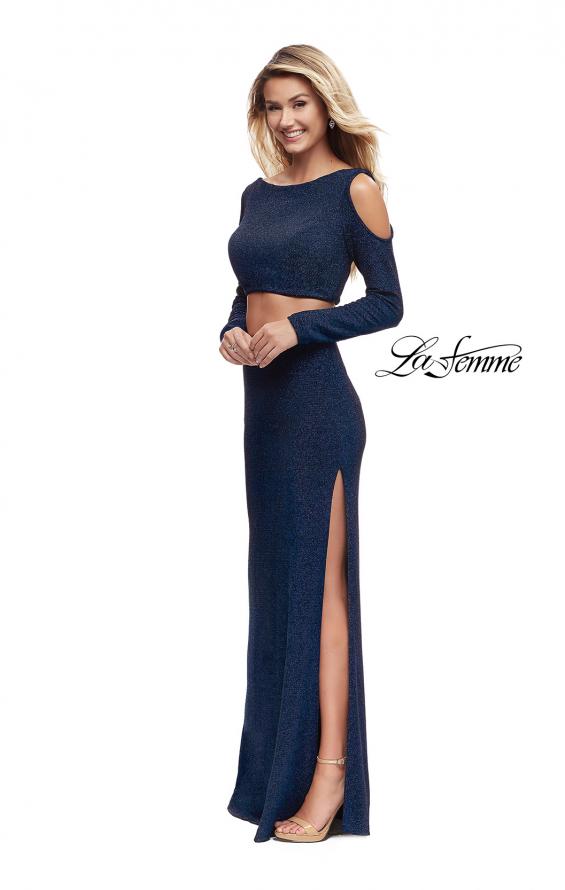Picture of: Two Piece Cold Shoulder Prom Dress with Side Skirt Slit in Sapphire Blue, Style: 25256, Detail Picture 2