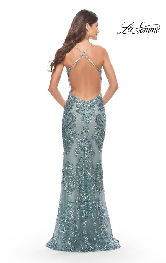 Picture of: Stunning Print Sequin Prom Dress with Open Back in Sea Mist, Style: 31546, Back Picture