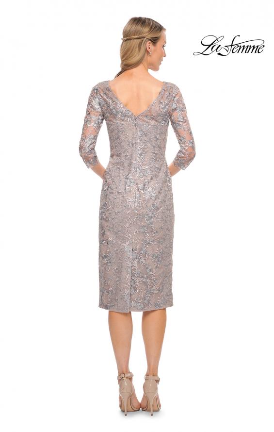 Picture of: Fitted Lace Short Dress with Illusion Sleeves in Silver, Style: 30036, Back Picture