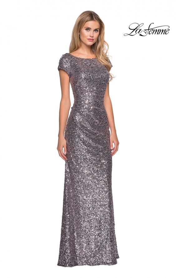 Picture of: Fully Sequined Long Dress with Short Sleeves in Silver, Style: 27079, Main Picture