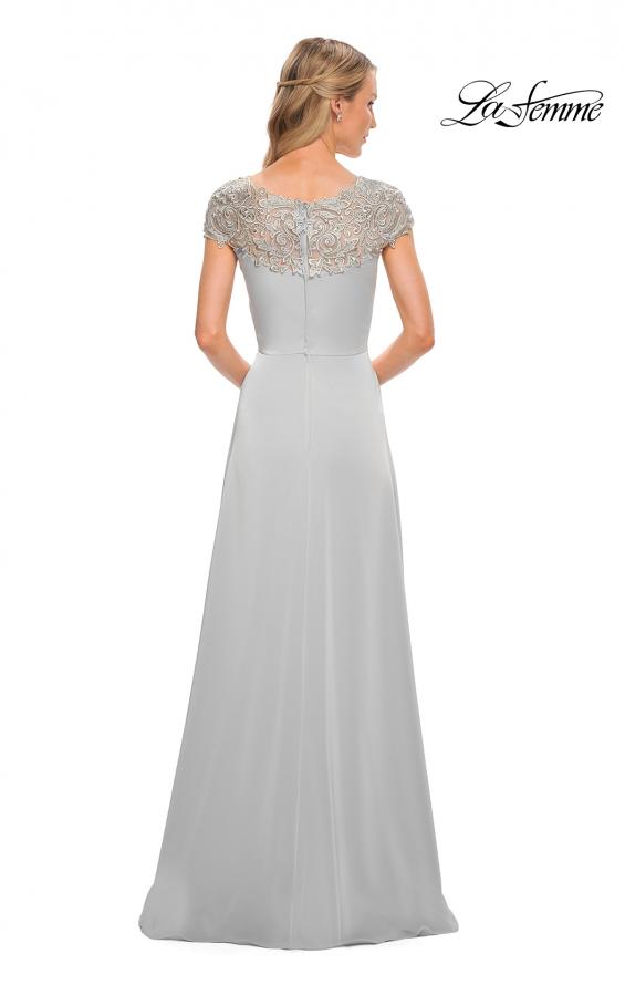 Picture of: Jersey Gown with Full Skirt and Lace Detail Top in Silver, Detail Picture 7