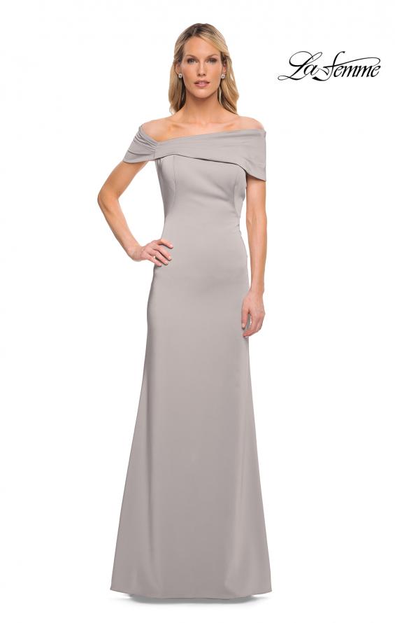 Picture of: Simply Chic Off the Shoulder Jersey Gown in Silver, Detail Picture 9