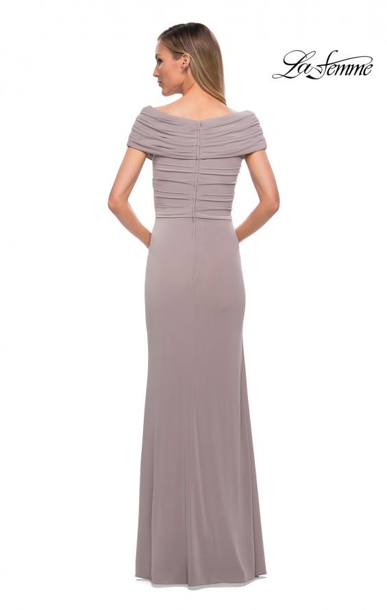 Picture of: Ruched Jersey Long Gown with V-Neckline in Silver, Style: 26519, Detail Picture 10