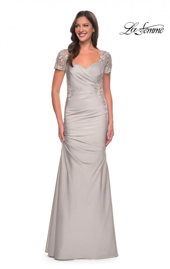 Picture of: Satin Evening Dress with Lace and Scoop Neckline in Silver, Style: 27989, Detail Picture 10