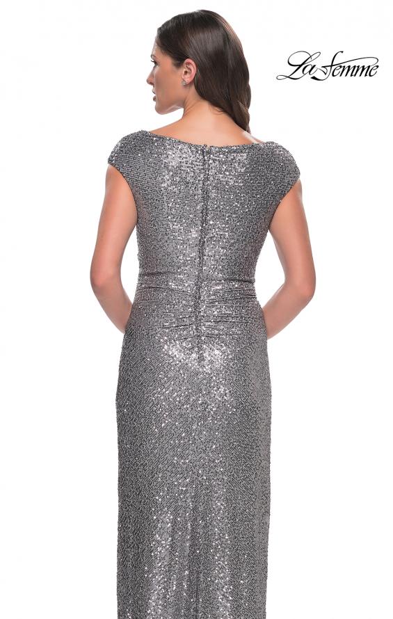 Picture of: Sequin Evening Dress with Ruching and V Neckline in Silver, Style: 30865, Detail Picture 10