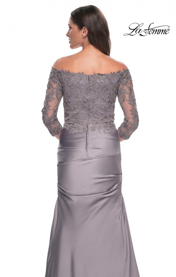 Picture of: Mermaid Satin Dress with Gathering and Off the Shoulder Top in Silver, Style: 30853, Detail Picture 12