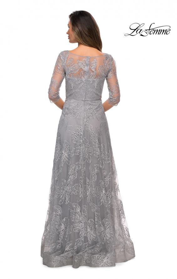 Picture of: A-line Lace Sequin Gown with Sheer Scoop Neckline in Silver, Style: 27942, Back Picture