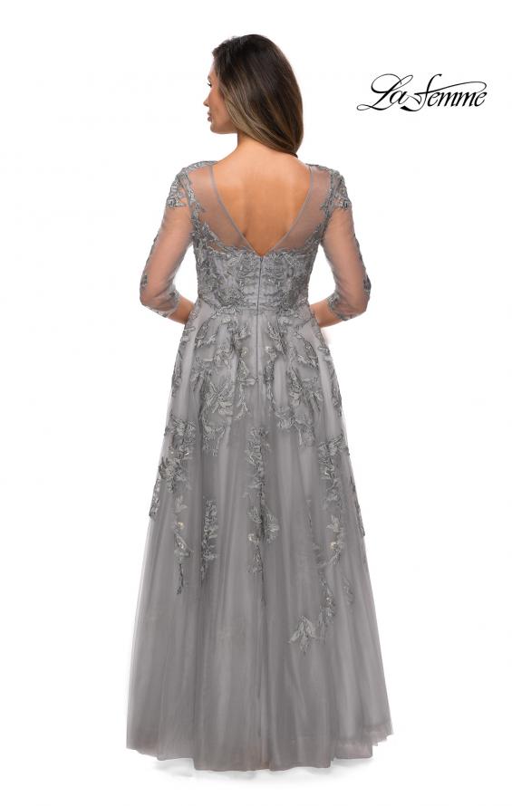 Picture of: A-line Evening Gown with Floral Embellishments in Silver, Style: 27944, Back Picture