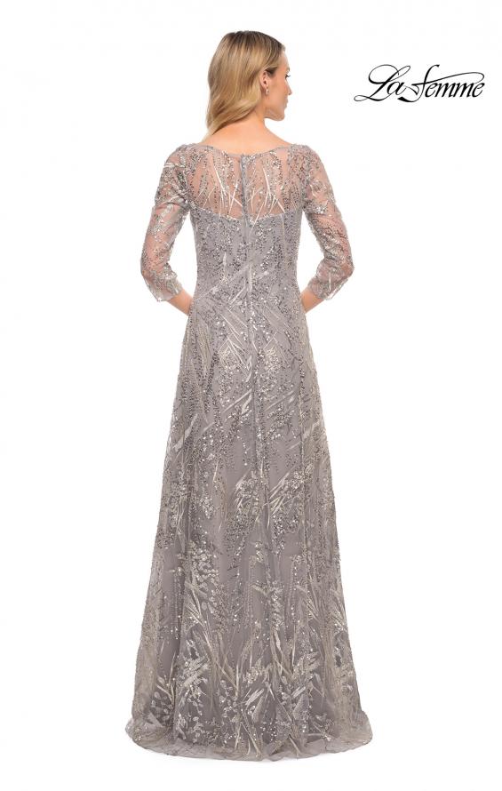 Picture of: Long Evening Gown with Unique Lace Beaded Design in Silver, Style: 30161, Back Picture