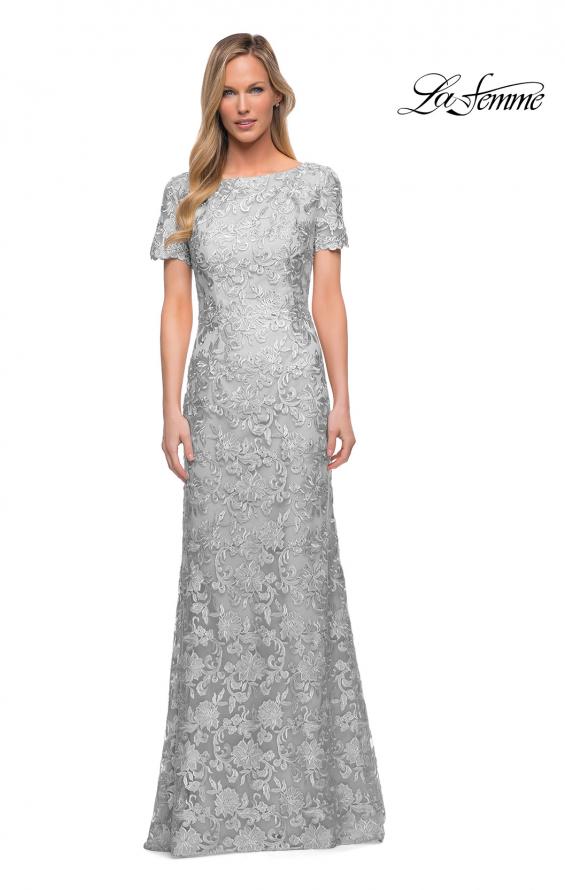 Picture of: Beautiful Lace Mother of the Bride Dress with Short Sleeves in Silver, Detail Picture 1
