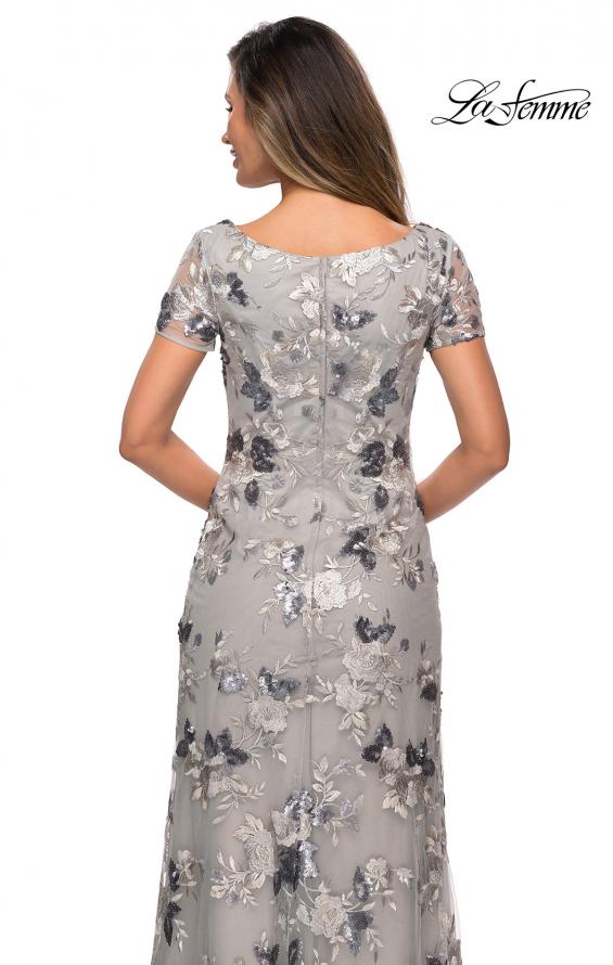 Picture of: Floral Short Sleeve Formal Dress with Scoop Neck in Silver, Style: 27991, Detail Picture 2