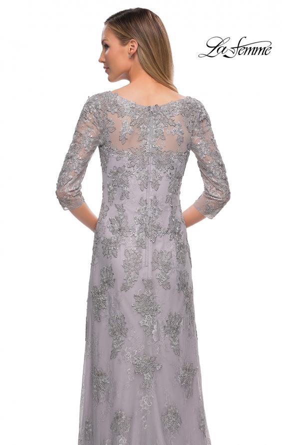 Picture of: Column Lace Mother of the Bride Dress with V Neckline in Silver, Detail Picture 2