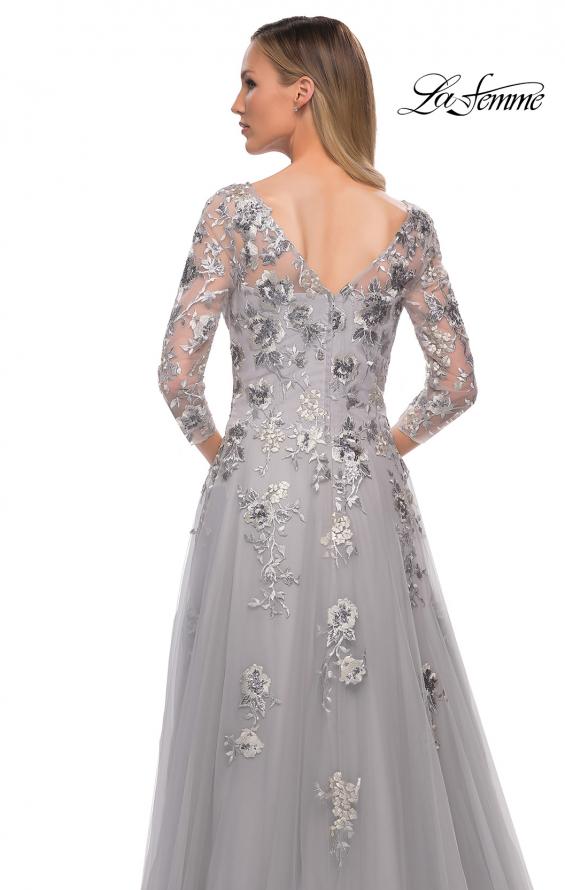 Picture of: A Line Tulle and Lace Gown with Boat Neckline in Silver, Detail Picture 2