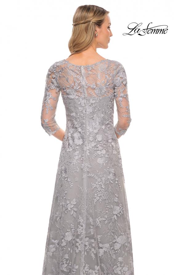 Picture of: Long Lace Evening Dress with V Neckline and Sleeves in Silver, Style: 29989, Detail Picture 2