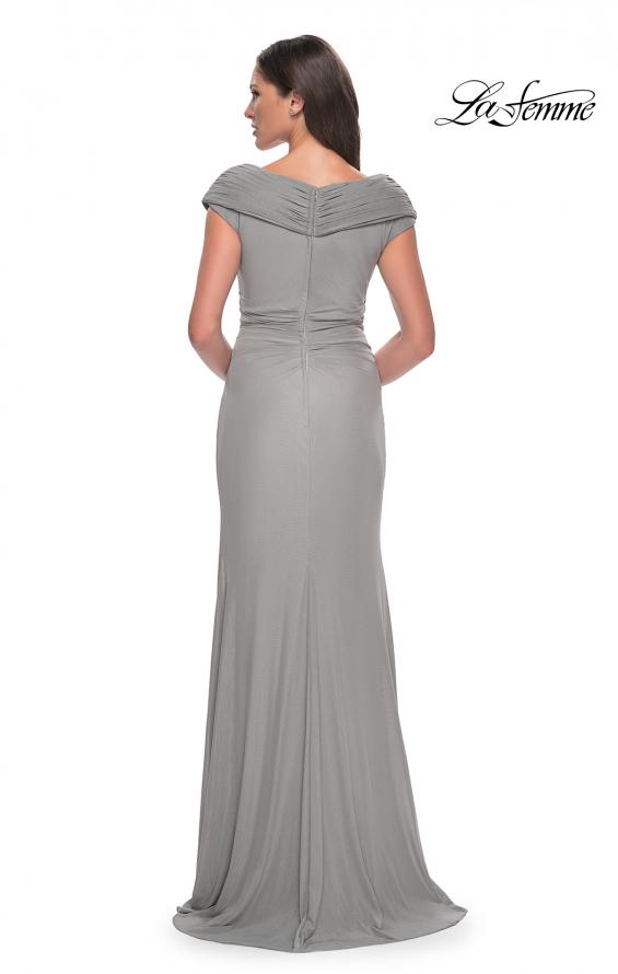 Picture of: Elegant Net Jersey Long Gown with Ruching in Silver, Style: 29996, Detail Picture 2