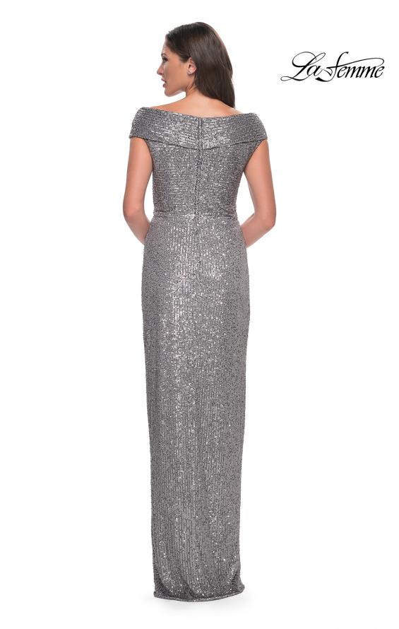 Picture of: Sequin Long Evening Dress with Ruching and V Neck in Silver, Style: 30326, Detail Picture 2