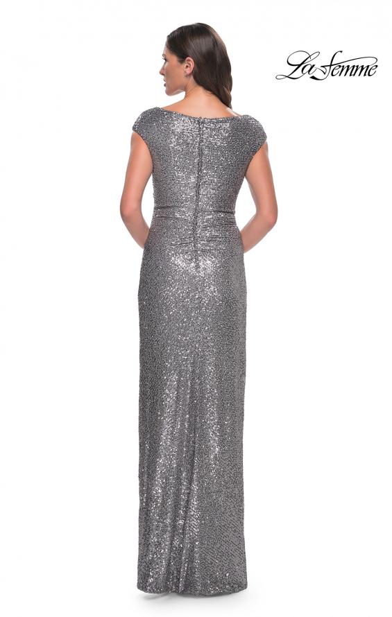 Picture of: Sequin Evening Dress with Ruching and V Neckline in Silver, Style: 30865, Detail Picture 2